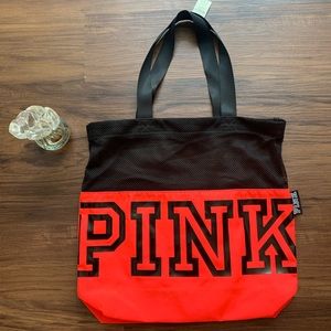✅ NWT Victoria’s Secret PINK Mesh Tote Neon Red
